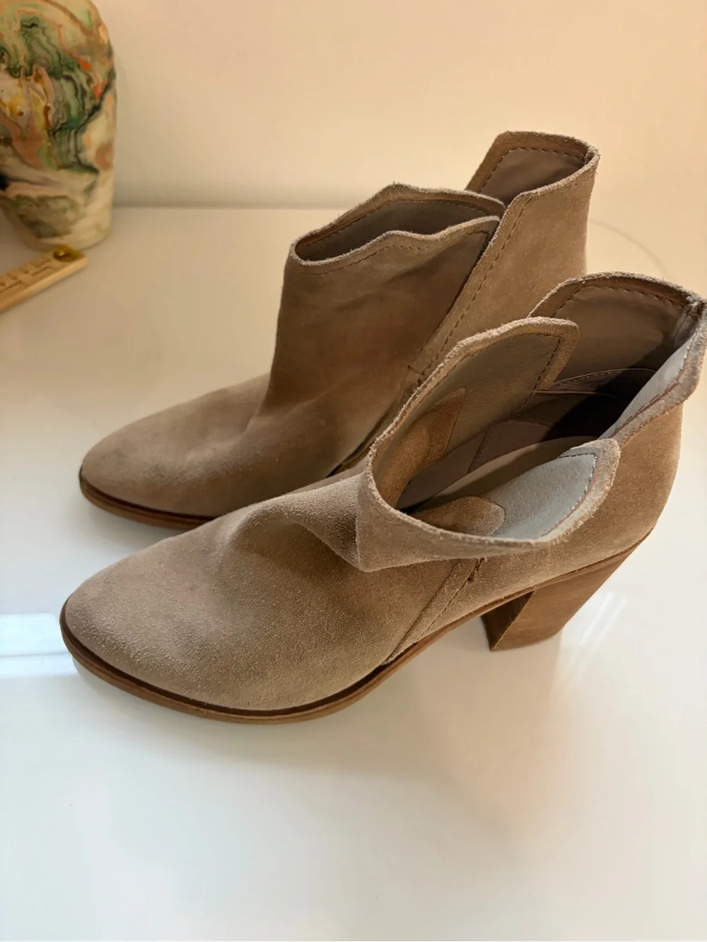 Dolce Vita Taupe Suede Ankle Booties with Block Heel